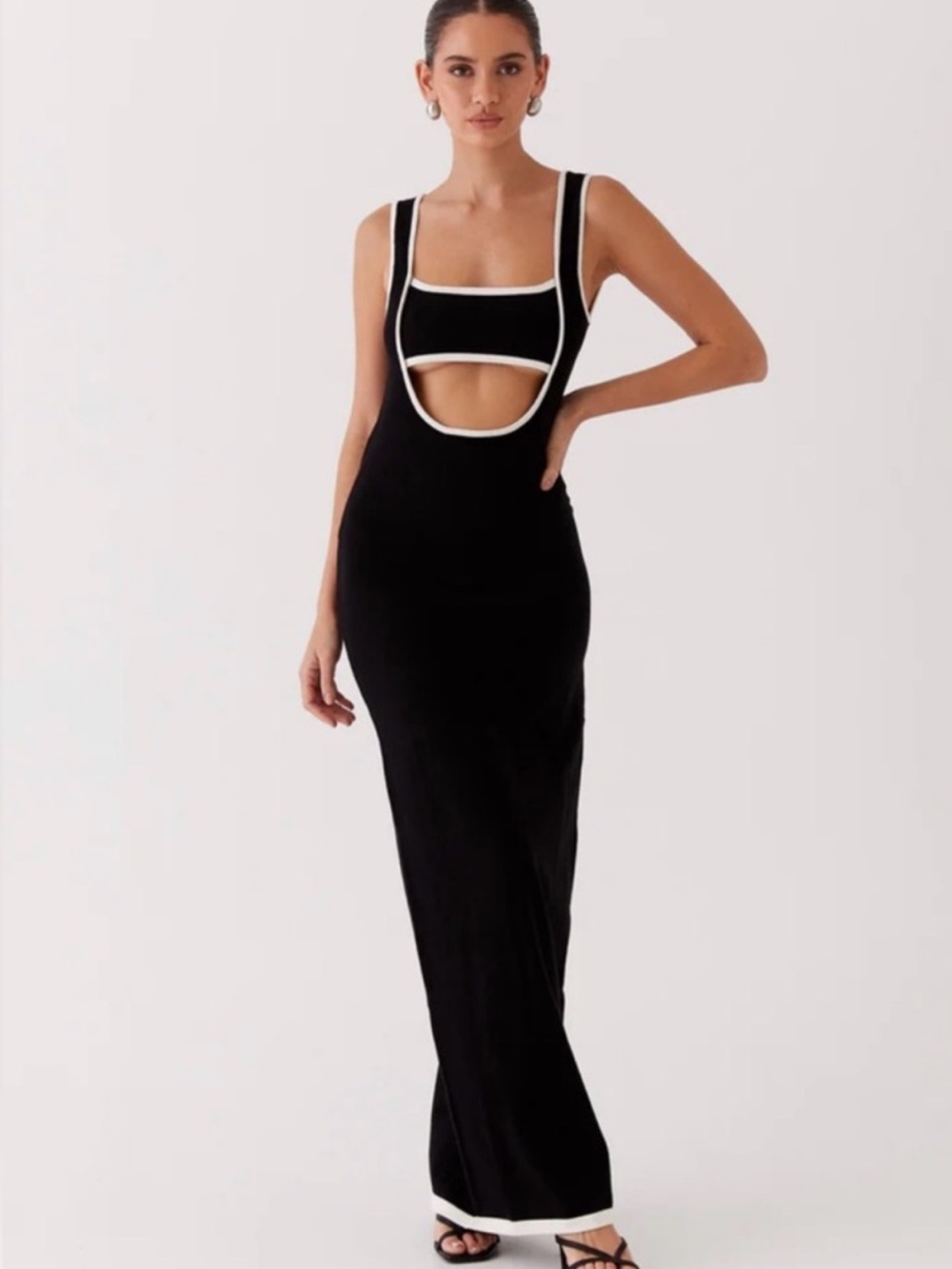 Peppermayo Black Maxi Dress with White Trim Cutout